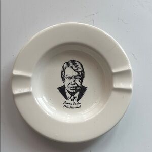 Jimmy Carter 39th President Ceramic Ashtray - White with Black Portrait